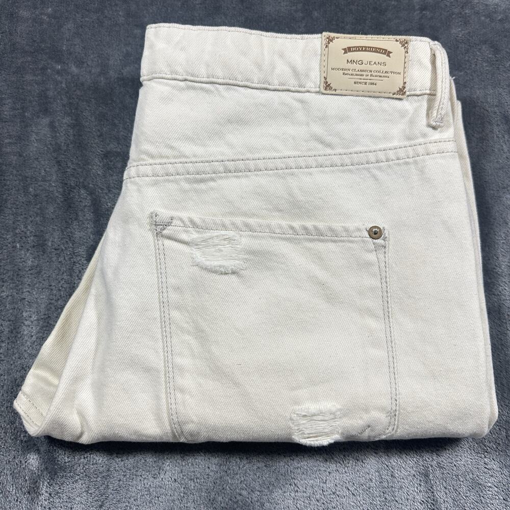 MNG Jeans Womens 8 Off White Angie Boyfriend‎ Denim Distressed Pants